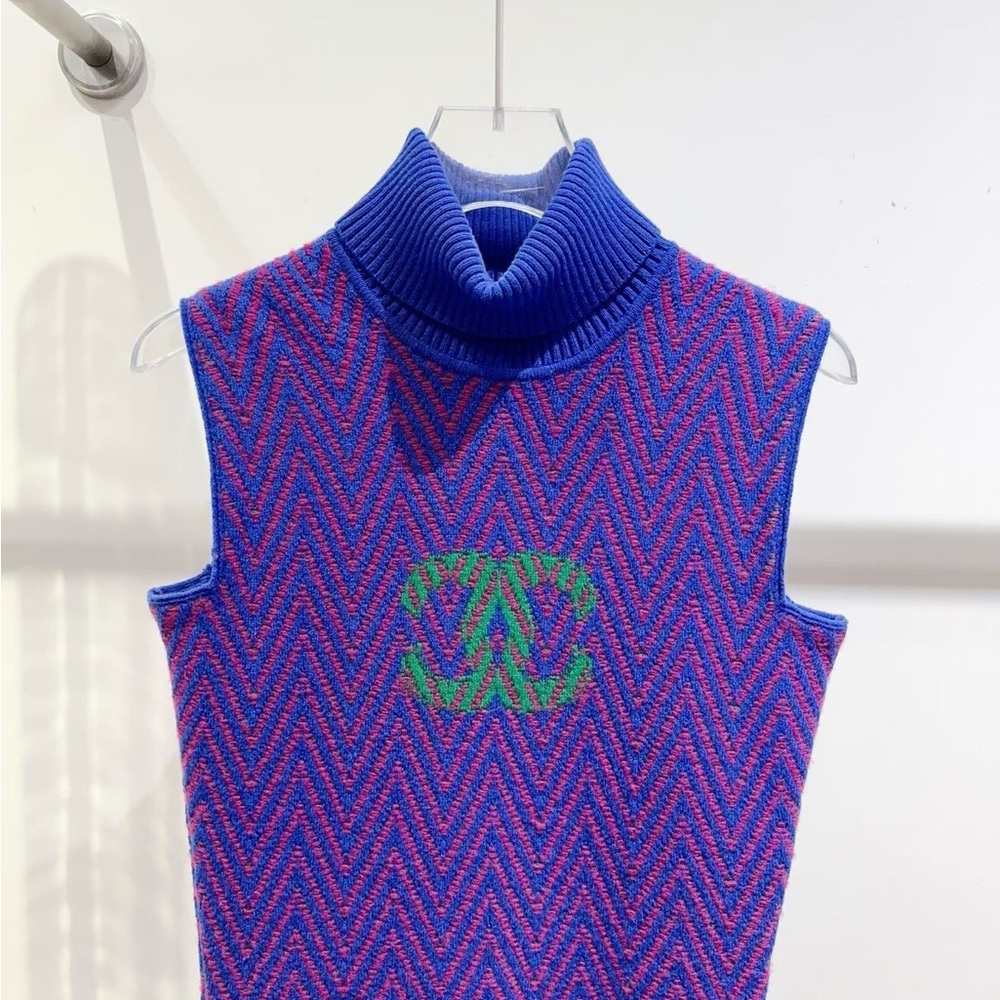 🚩steal authentic Chanel Blue and Purple Chevron Mini Dress - Picture 3 of 9
